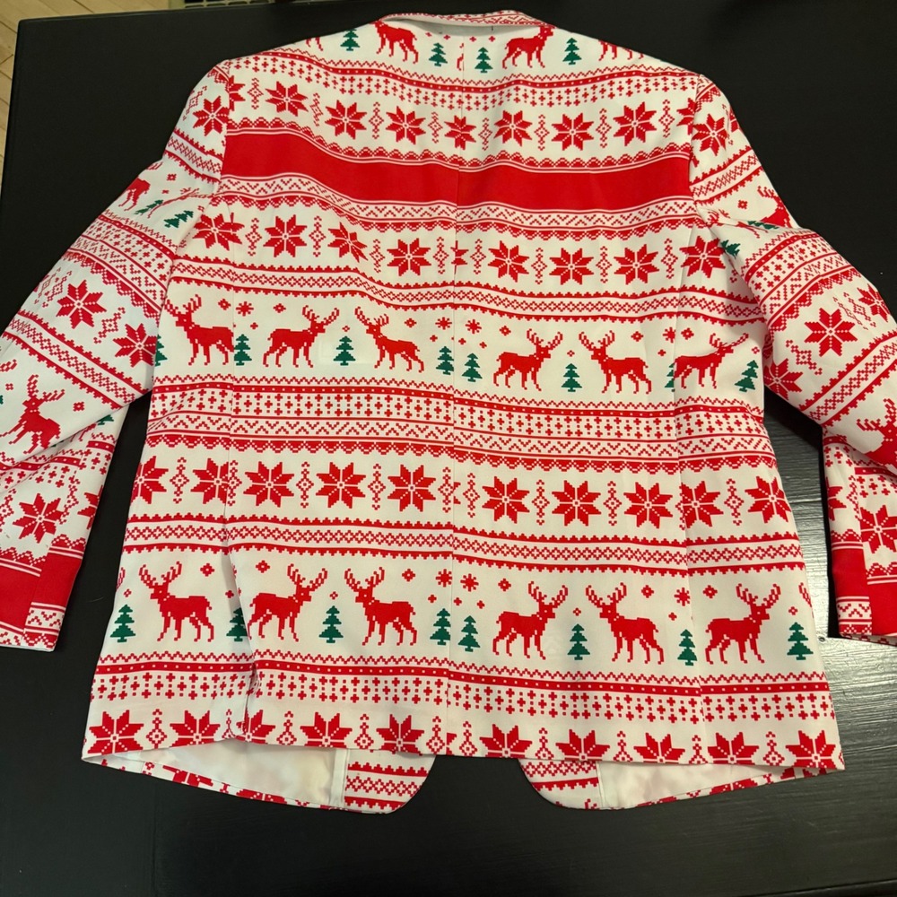Braveman Mens Christmas Suit Fair Isle Reindeer Snowflake Red White‎ 46R 40W - Picture 9 of 12